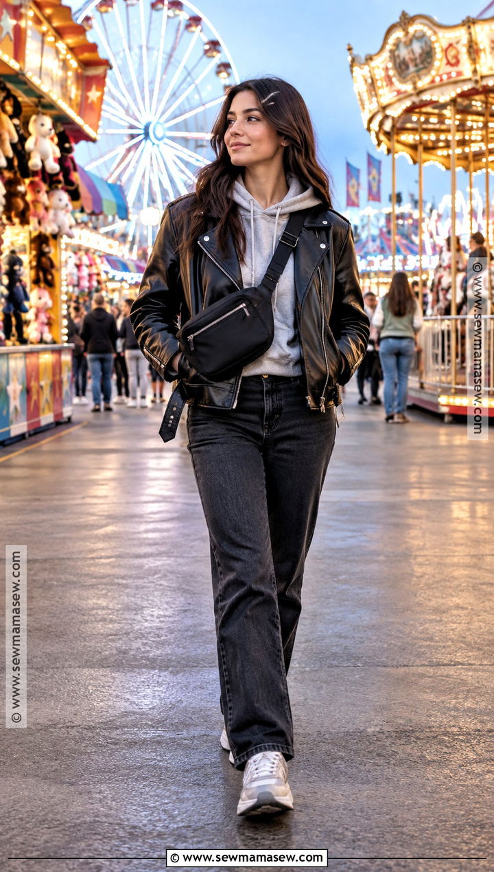 Hoodie and Leather Jacket Fall Fair Outfit - 25 fall fair outfit ideas