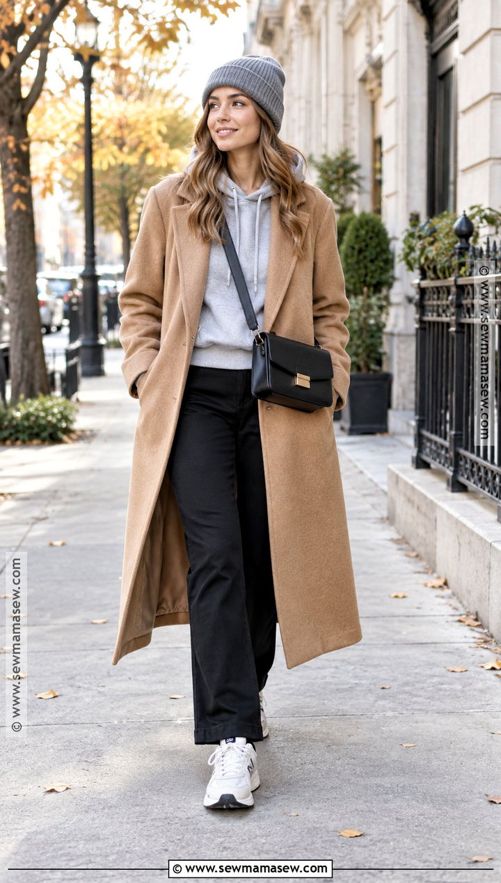 Hoodie and Long Wool Coat Fall Outfit - 15 Comfortable Fall Outfits 2026