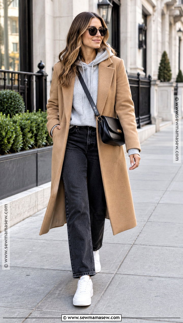 Hoodie and Tailored Coat Fall Outfit - 25 Fall Season Outfits