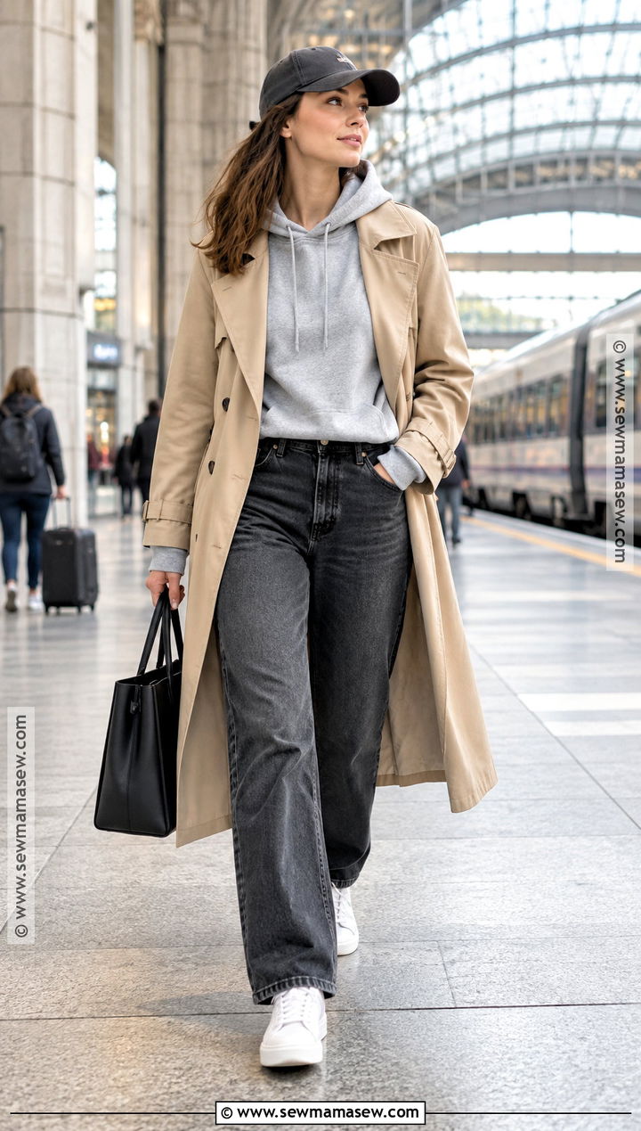 Hoodie and Trench Coat Autumn Outfit - 25 cute autumn outfits aesthetic