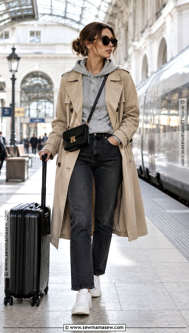 Hoodie and Trench Coat Europe Travel Outfit - 20 europe travel outfits fall