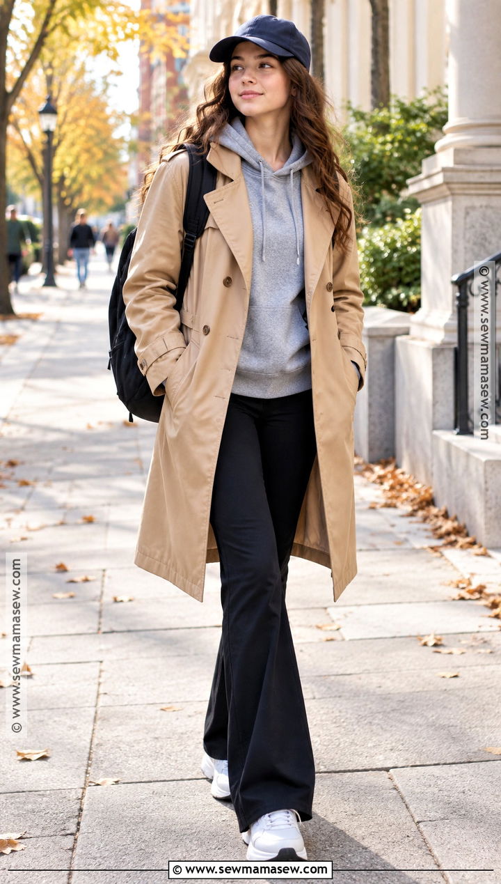 Hoodie and Trench Coat Fall Outfit - 15 Fall Outfit Inspiration Ideas for Teens