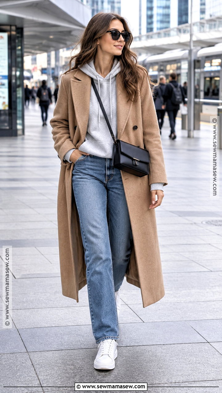 Hoodie and Wool Coat Fall Outfit - 30 fall outfits for women