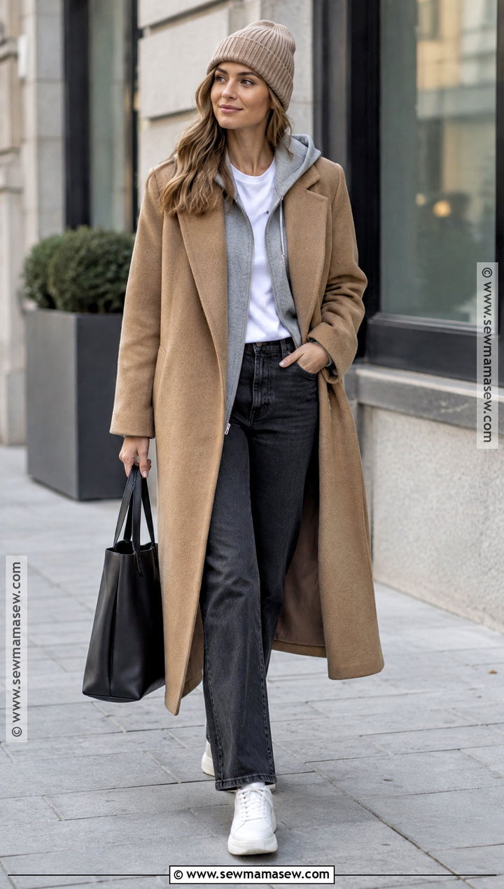 Hoodie and Wool Coat Fall Outfit - 15 fall layering outfits 2026