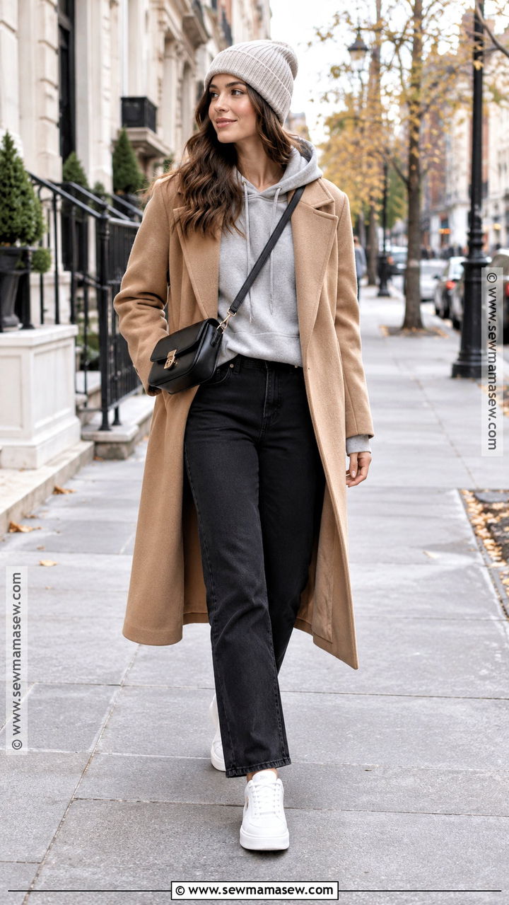 Hoodie and Wool Coat Fall Outfit - 20 Cozy Cute Fall Outfits