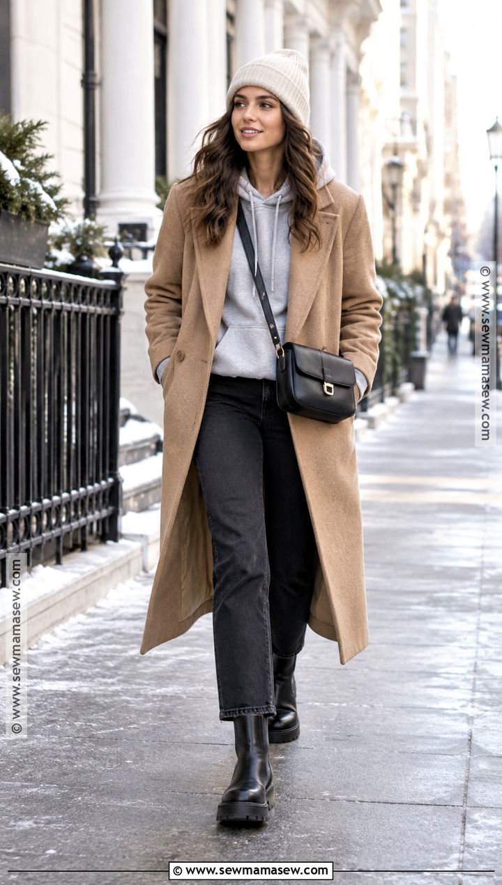 Hoodie and Wool Coat Outfit - 15 Casual Fall Winter Outfits for Women