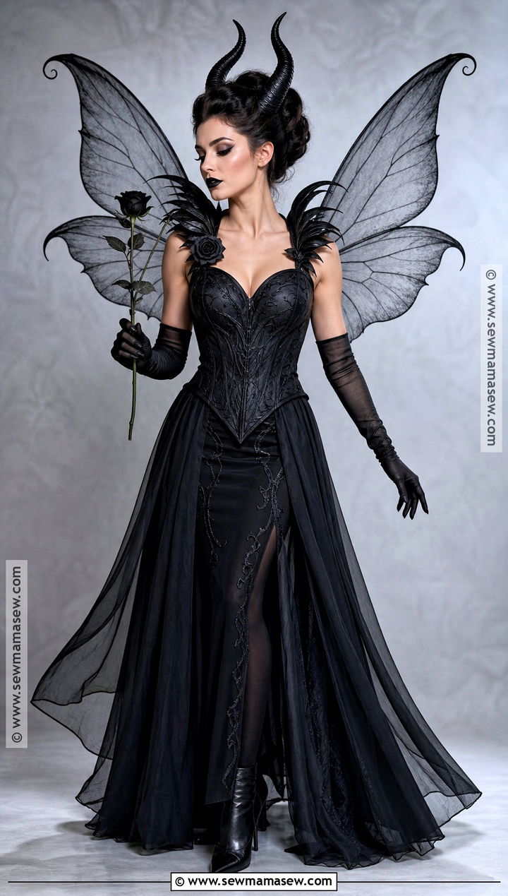 Horned Dark Fairy Costume With Black Wings - 35 all black costume ideas