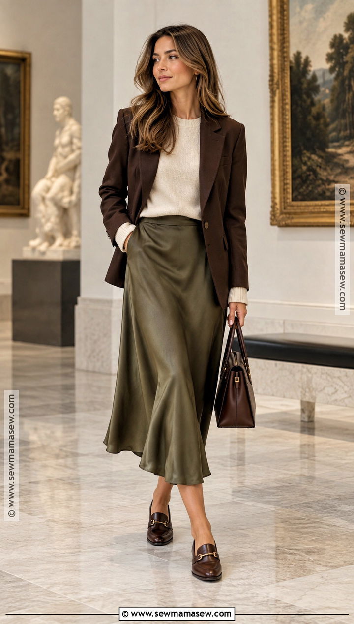 Horsebit Loafers With a Satin Midi Skirt - 15 Fall Loafers Outfit Ideas 2026
