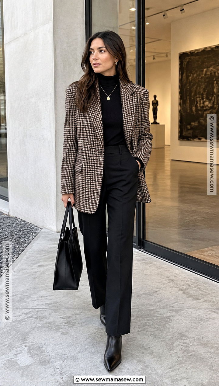 Houndstooth Blazer and All Black Fall Outfit - 30 fall inspo outfits