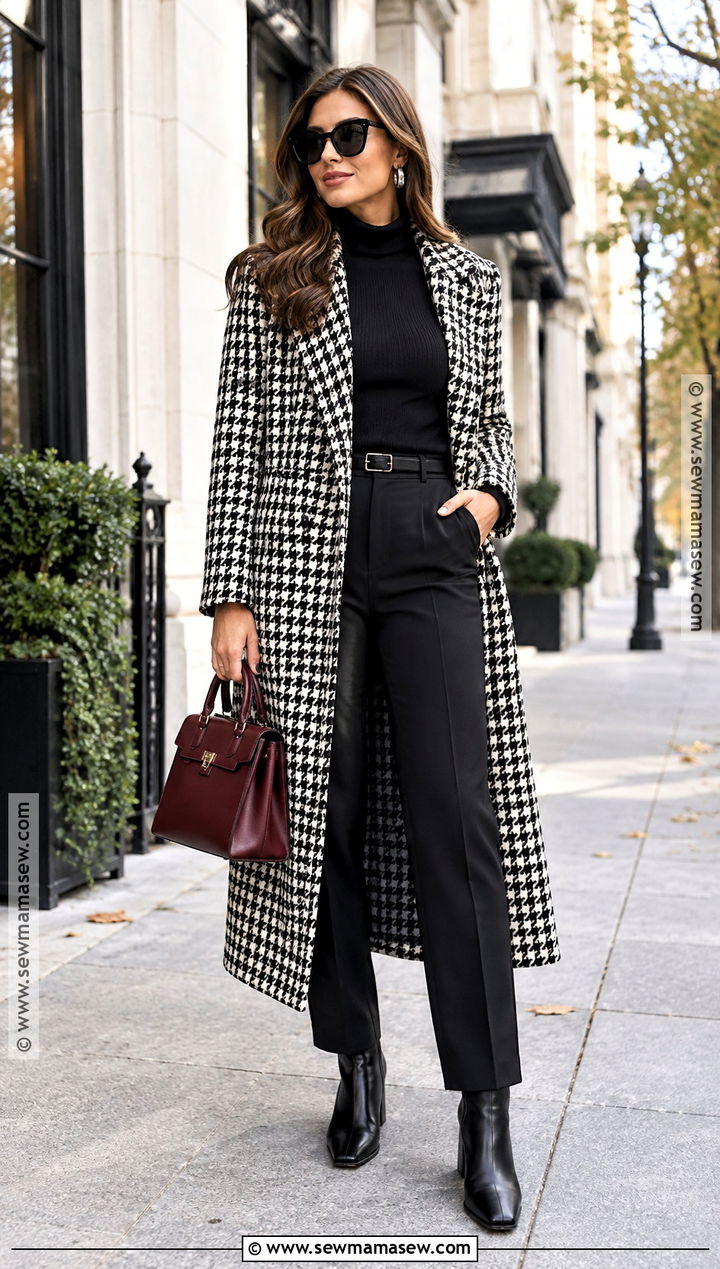 Houndstooth Coat And All Black Fall Outfit - 25 fall outfit inspired ideas