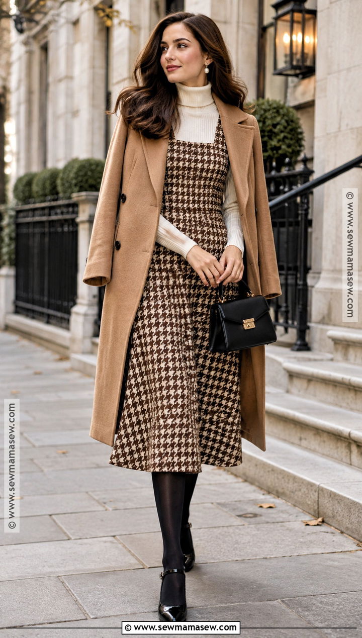 Houndstooth Dress And Mary Jane Autumn Outfit - 25 autumn aesthetic outfit vintage ideas