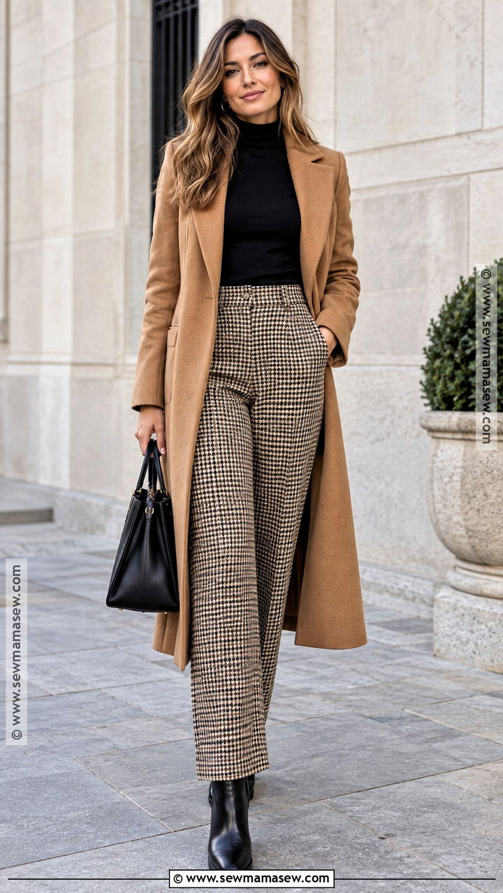 Houndstooth Trousers With Black Turtleneck - 20 fall outfits trousers