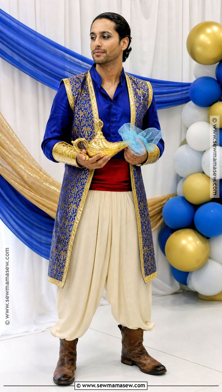 Human Genie Costume With Blue Vest - 30 aladin costume ideas