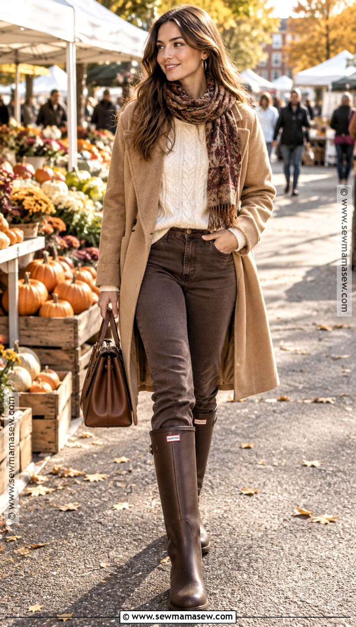 Hunter Boots With Cream Sweater And Brown Jeans - 25 hunter boots outfit fall