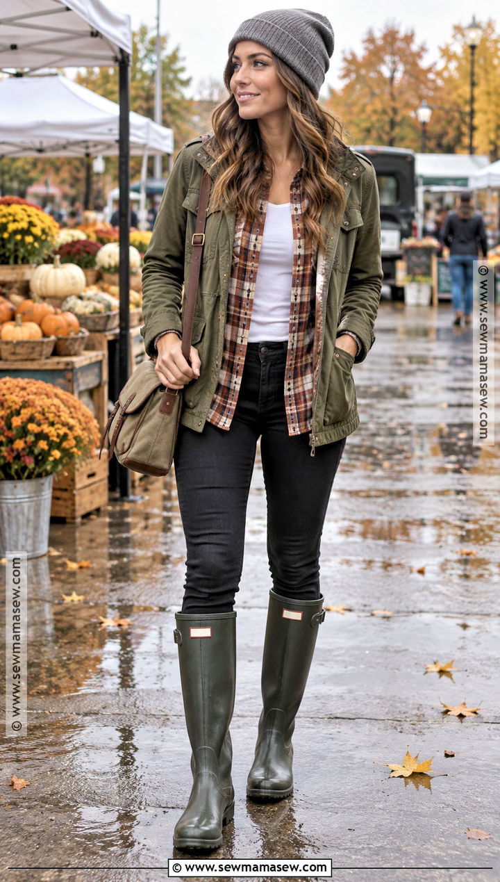 Hunter Boots With Flannel Shirt And Black Jeans - 25 hunter boots outfit fall
