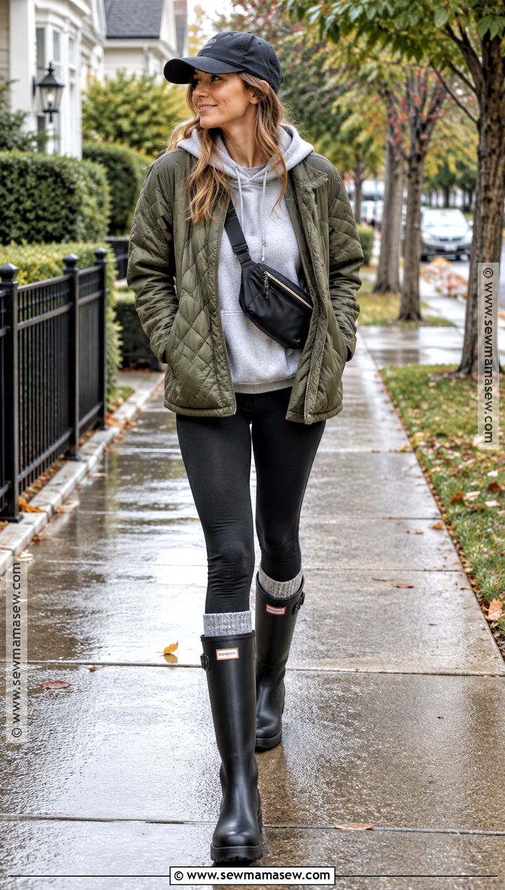 Hunter Boots With Hoodie And Quilted Jacket - 25 hunter boots outfit fall