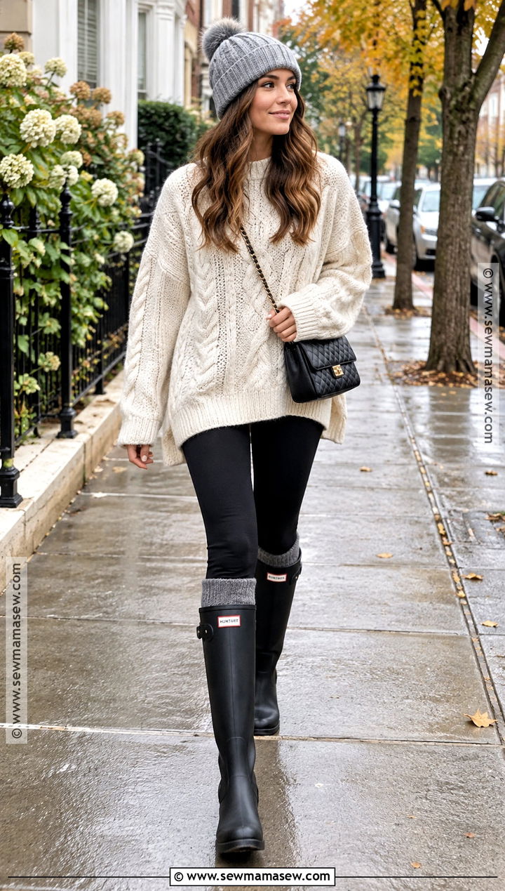 Hunter Boots With Leggings And Oversized Sweater - 25 hunter boots outfit fall