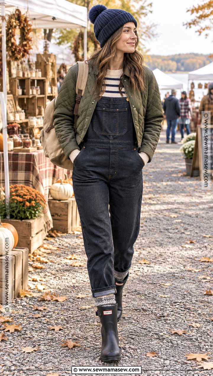 Hunter Boots With Overalls And Striped Sweater - 25 hunter boots outfit fall