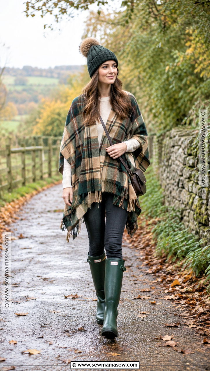 Hunter Boots With Poncho And Dark Jeans - 25 hunter boots outfit fall