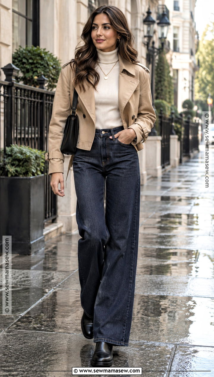 Hunter Boots With Wide Leg Jeans And Cropped Jacket - 25 hunter boots outfit fall