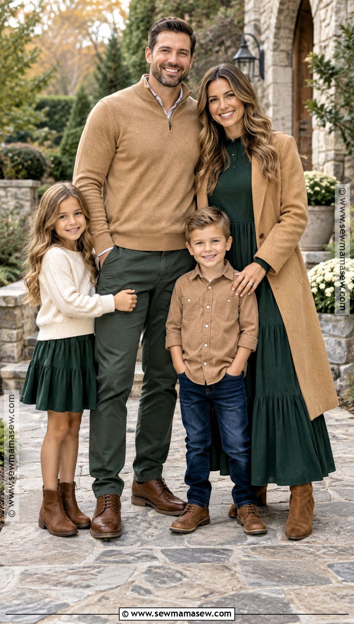 Hunter Green And Camel Family Photo Outfit - 15 fall family pictures outfits 2026 green