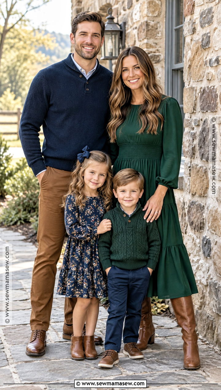 Hunter Green Navy And Cognac Family Picture Outfits - 15 fall family pictures outfits color schemes green