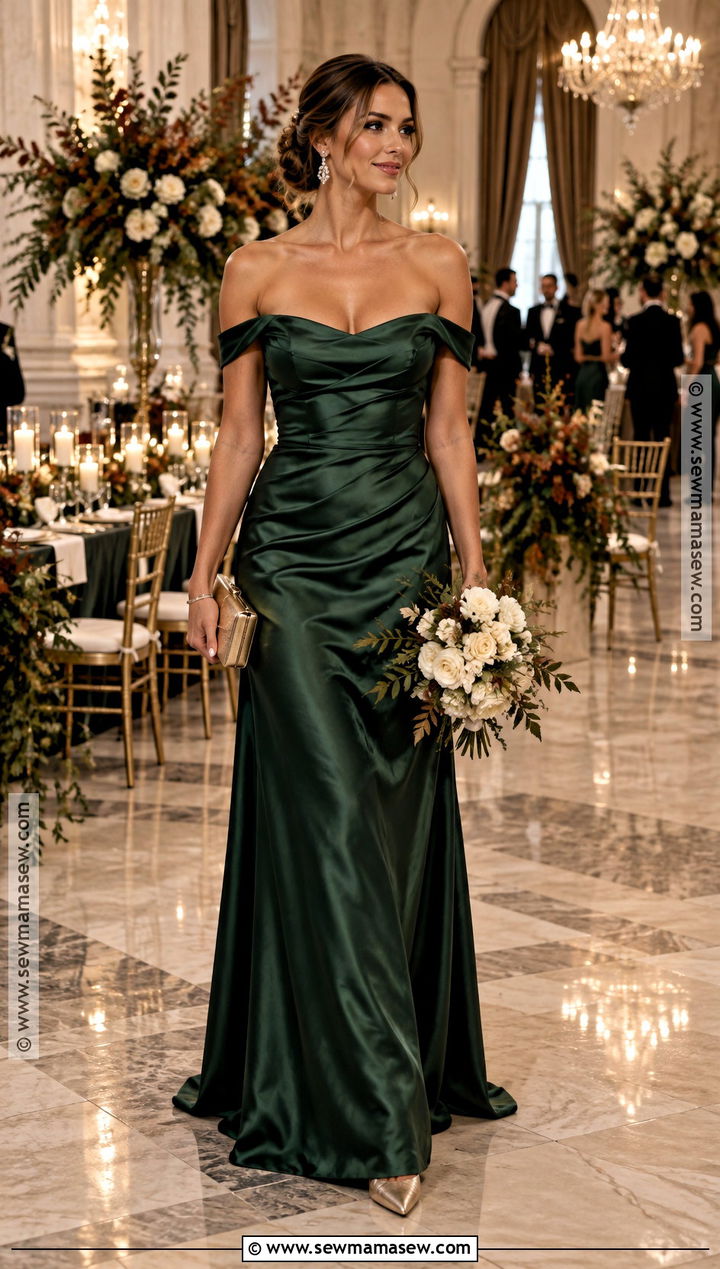 Hunter Green Off Shoulder Bridesmaid Dress - 15 Green Bridesmaid Dresses Fall Wedding