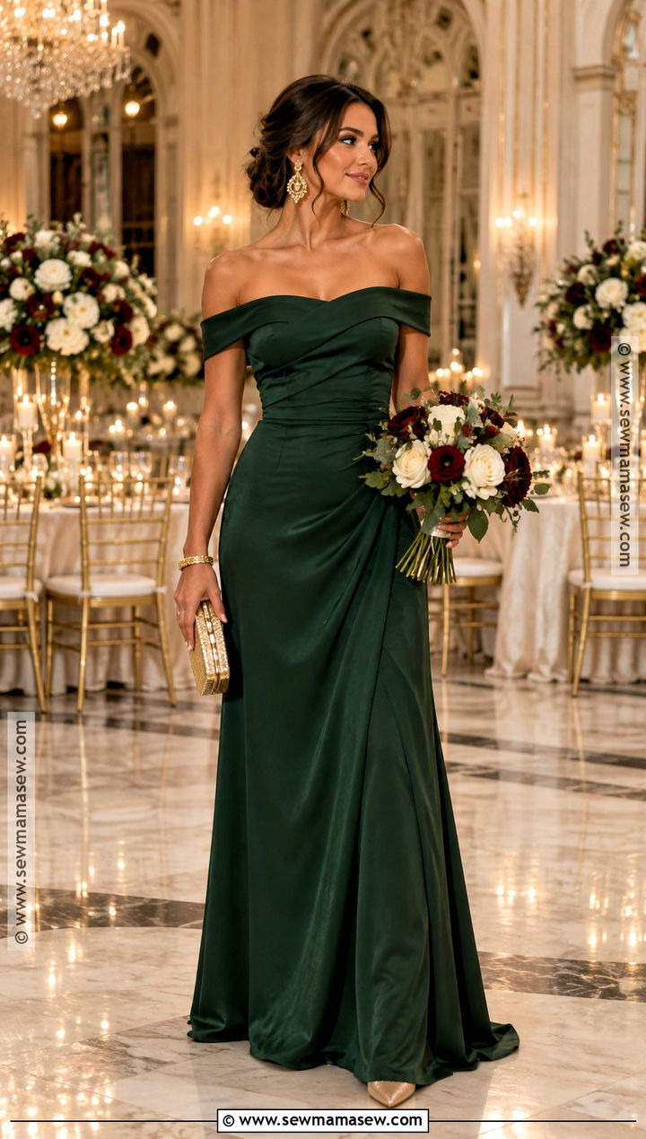 Hunter Green Off The Shoulder Bridesmaid Dress - 15 October Bridesmaid Dresses Green