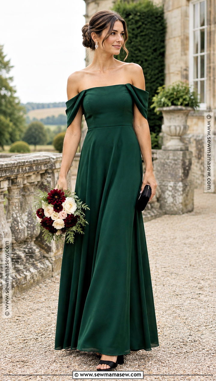 Hunter Green Off the Shoulder Bridesmaid Dress - 15 Green Bridesmaid Dresses Fall