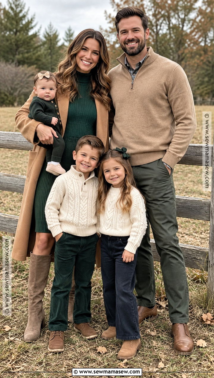 Hunter Green and Camel Family Photo Outfits - 15 fall green family pictures outfits