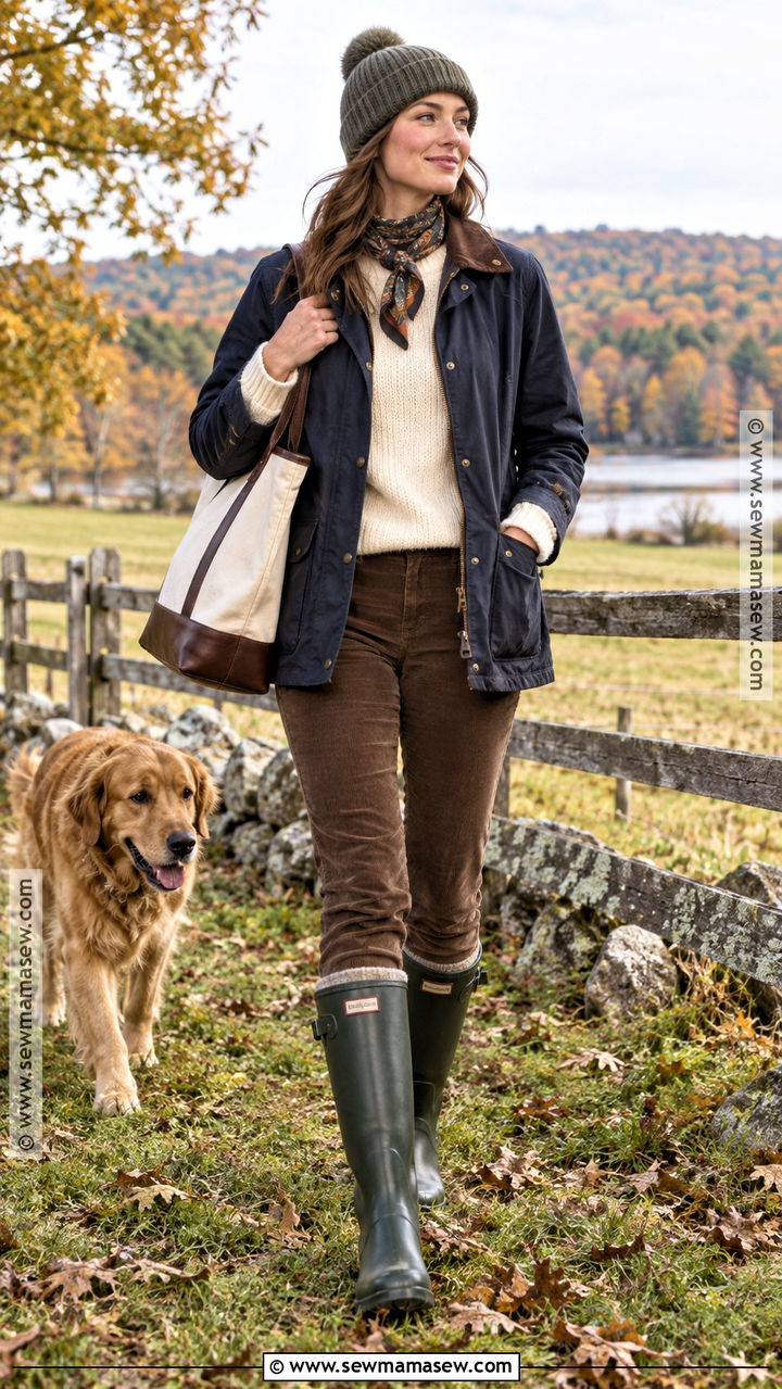 Hunter Rain Boots With Barn Jacket And Corduroy Pants - 20 hunter rainboots outfit fall ideas