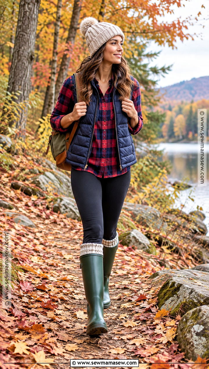 Hunter Rain Boots With Flannel Shirt And Puffer Vest - 20 hunter rainboots outfit fall ideas