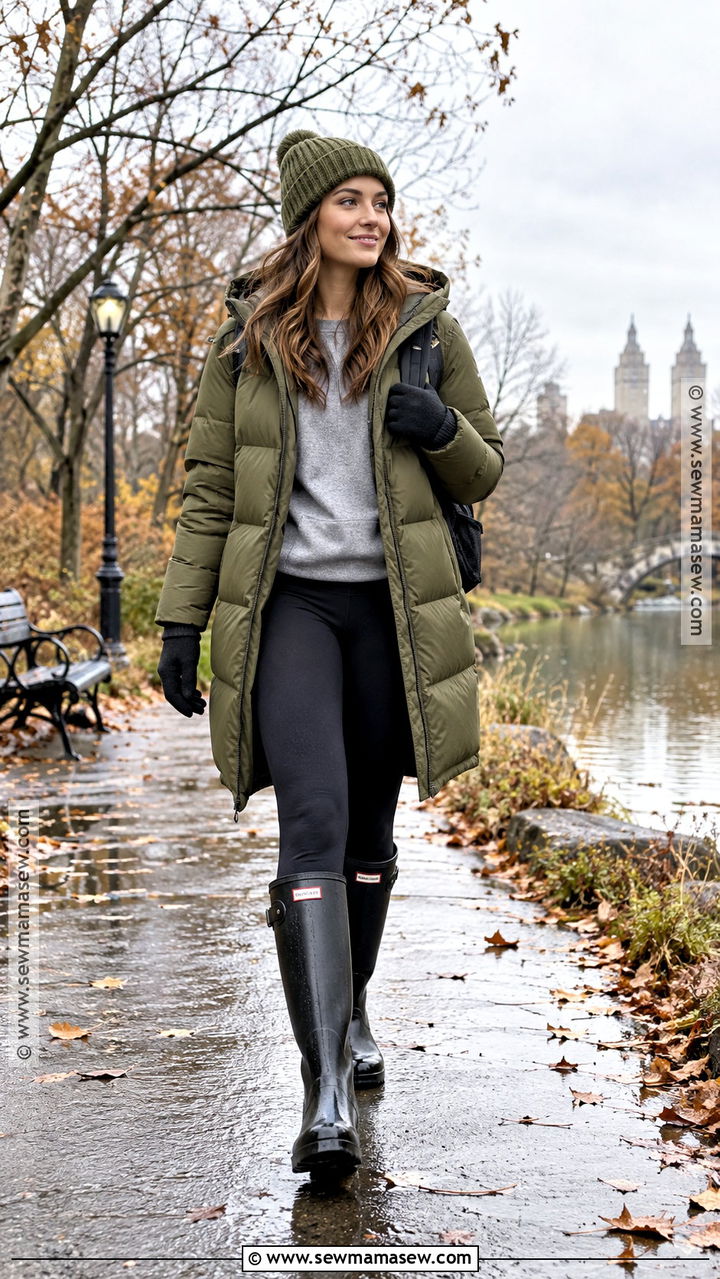 Hunter Rain Boots With Sweatshirt And Puffer Coat - 20 hunter rainboots outfit fall ideas
