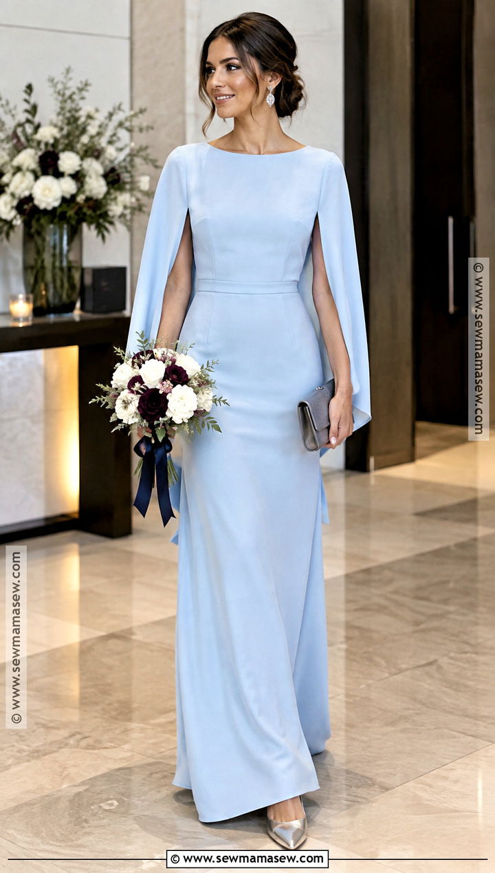 Ice Blue Cape Sleeve Bridesmaid Dress - 20 blue bridesmaid dresses fall