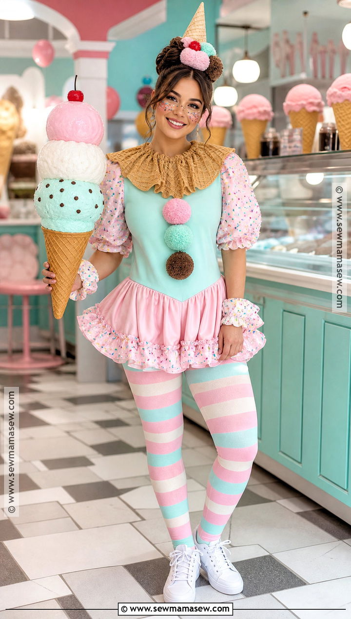 Ice Cream Clown Costume With Pastel Romper - 30 Costume Clown Ideas