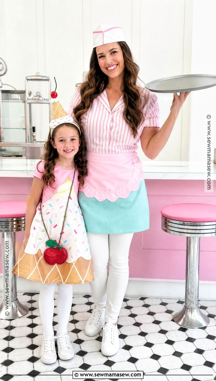 Ice Cream Cone And Ice Cream Server Costume - 30 mom daughter halloween costumes