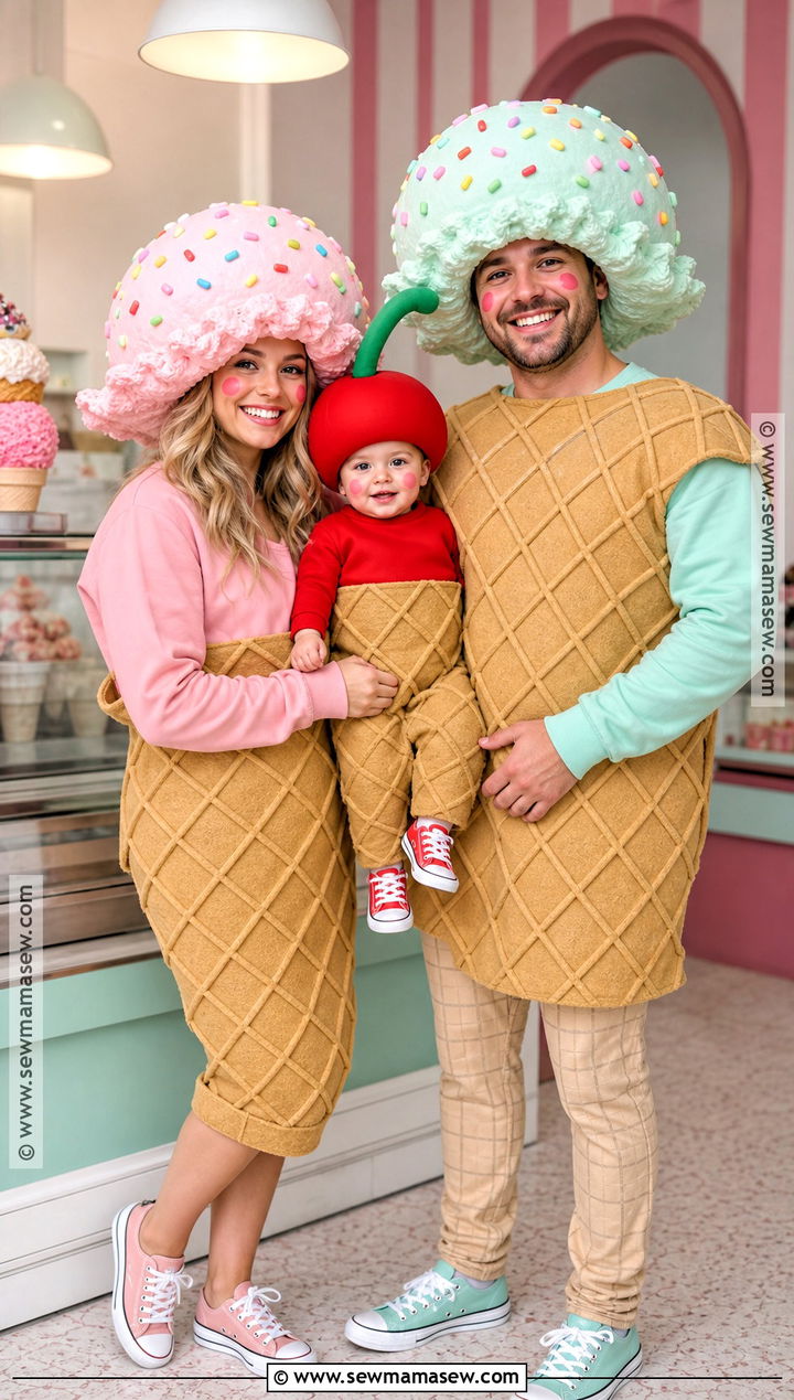 Ice Cream Sundae Family Costume - 30 cute family halloween costumes for 3