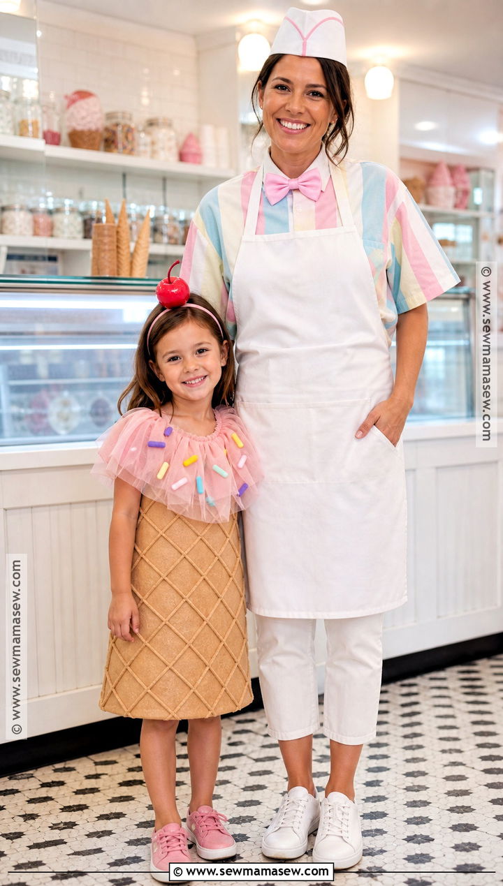 Ice Cream Vendor And Ice Cream Cone Costume - 35 mom and daughter halloween costumes