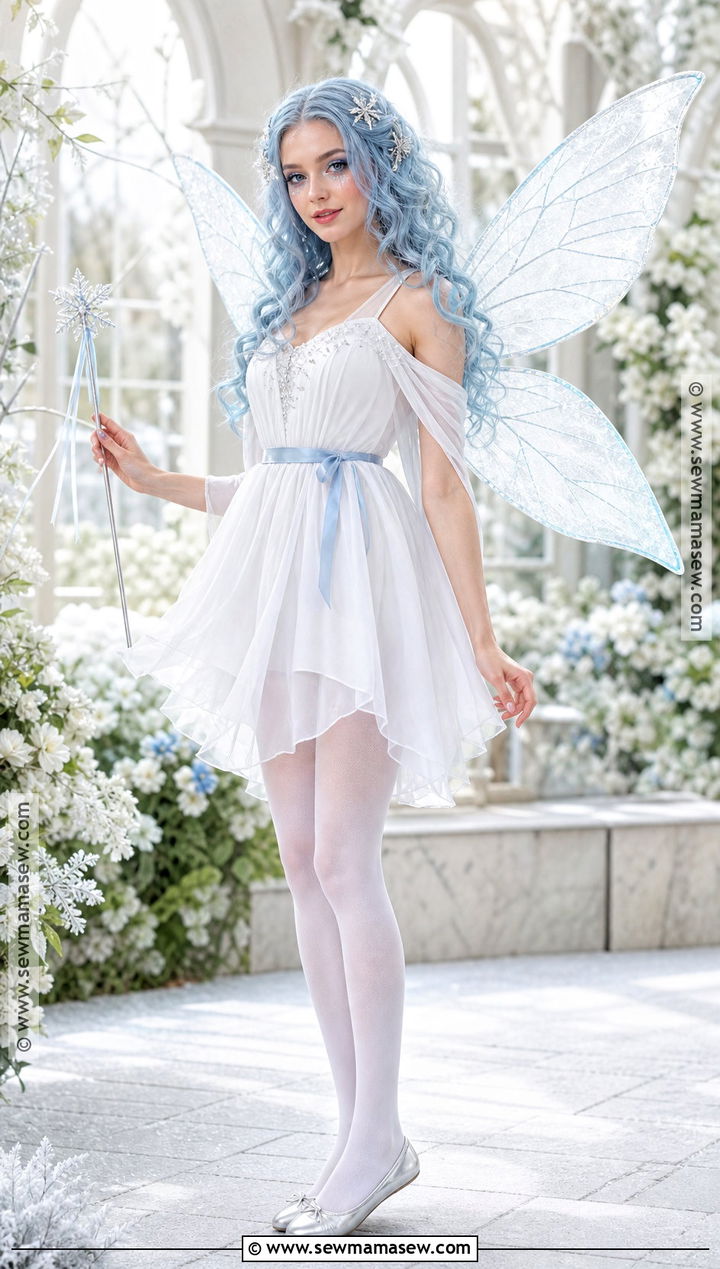 Ice Fairy Costume With Sheer Wings - 30 White Dress Costume Ideas