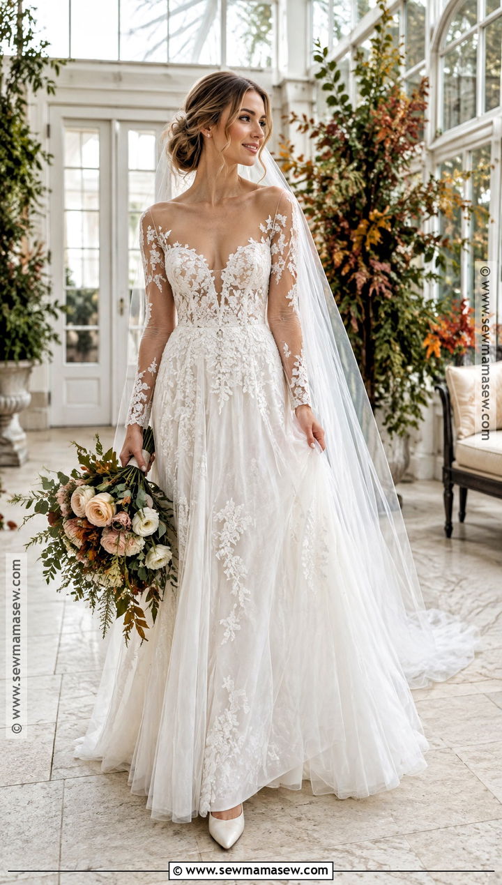 Illusion Long Sleeve Fall Wedding Dress - 20 long sleeve fall wedding dress ideas