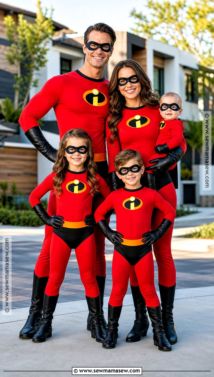 Incredibles Family Costume With Red Suits - 40 disney costume ideas