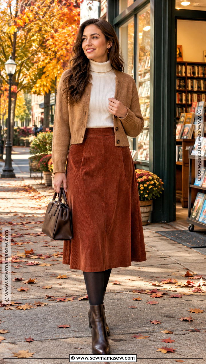 Indiana Fall Corduroy Skirt And Turtleneck Outfit - 15 Indiana Fall Outfits