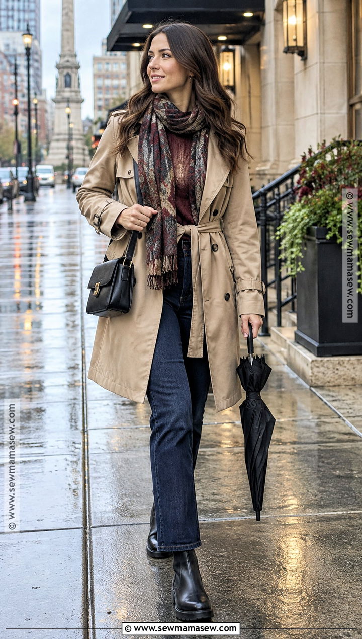 Indiana Fall Trench Coat And Straight Leg Jeans Outfit - 15 Indiana Fall Outfits