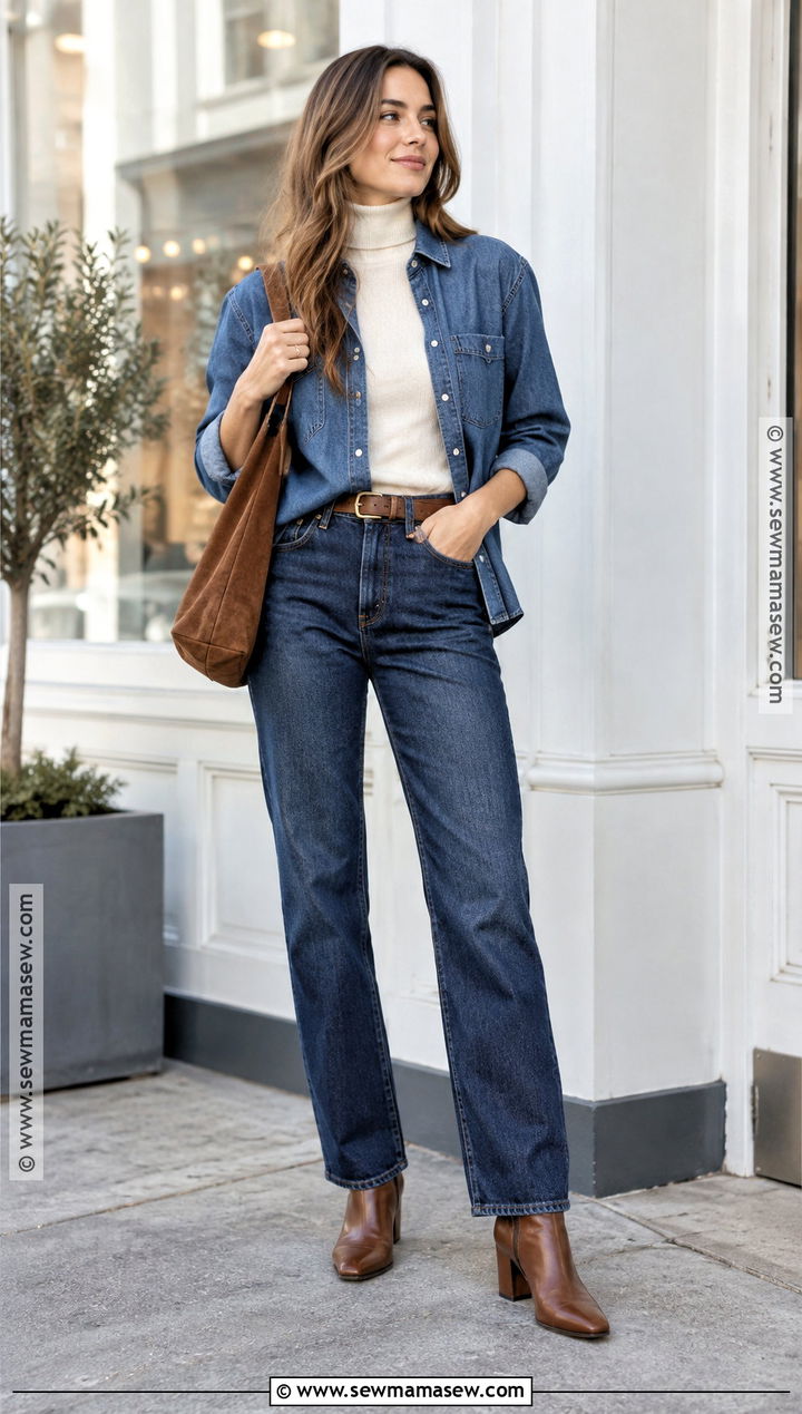 Indigo Jeans With Denim Shirt - 25 fall jeans