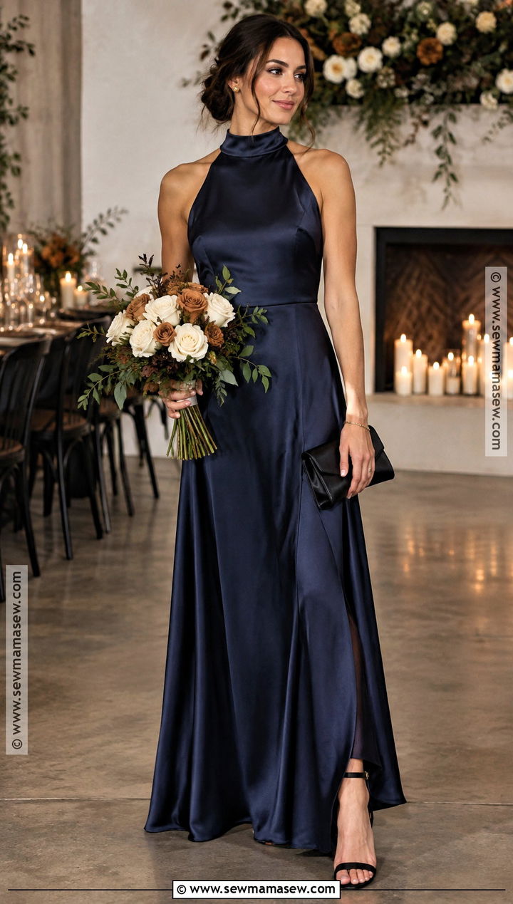 Ink Blue High Neck Bridesmaid Dress - 15 blue fall bridesmaid dresses