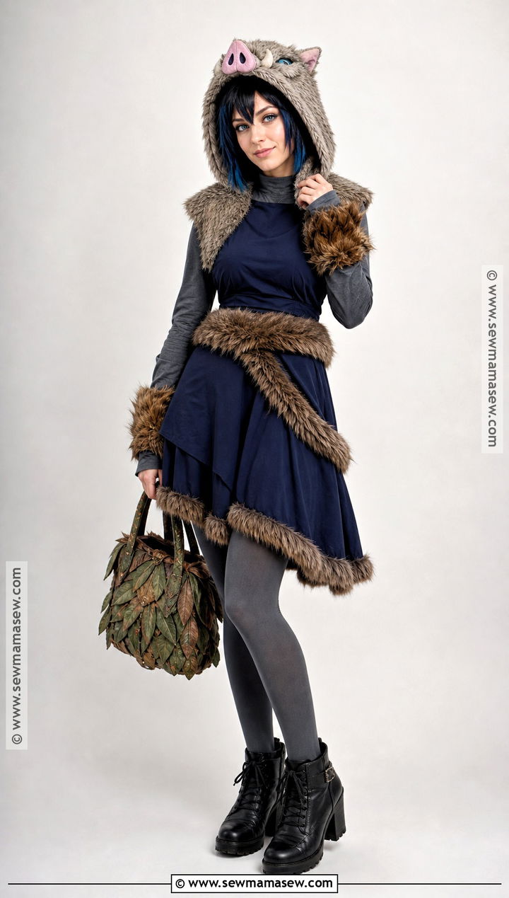 Inosuke Cosplay Dress With Faux Fur Trim - 30 Inosuke Cosplay Ideas for Females