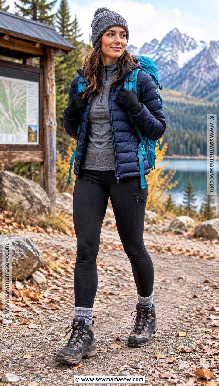 Insulated Jacket And Fleece Lined Leggings Outfit - 15 womens fall hiking outfits