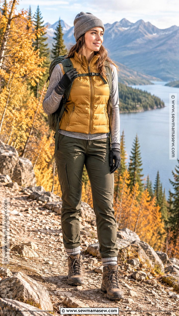 Insulated Vest And Hiking Pants Mountain Outfit - 20 Hiking Outfit Fall Mountain Ideas