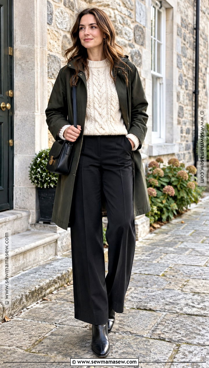 Ireland Fall Aran Sweater and Black Trousers Outfit - 15 Ireland Capsule Wardrobe Fall Ideas