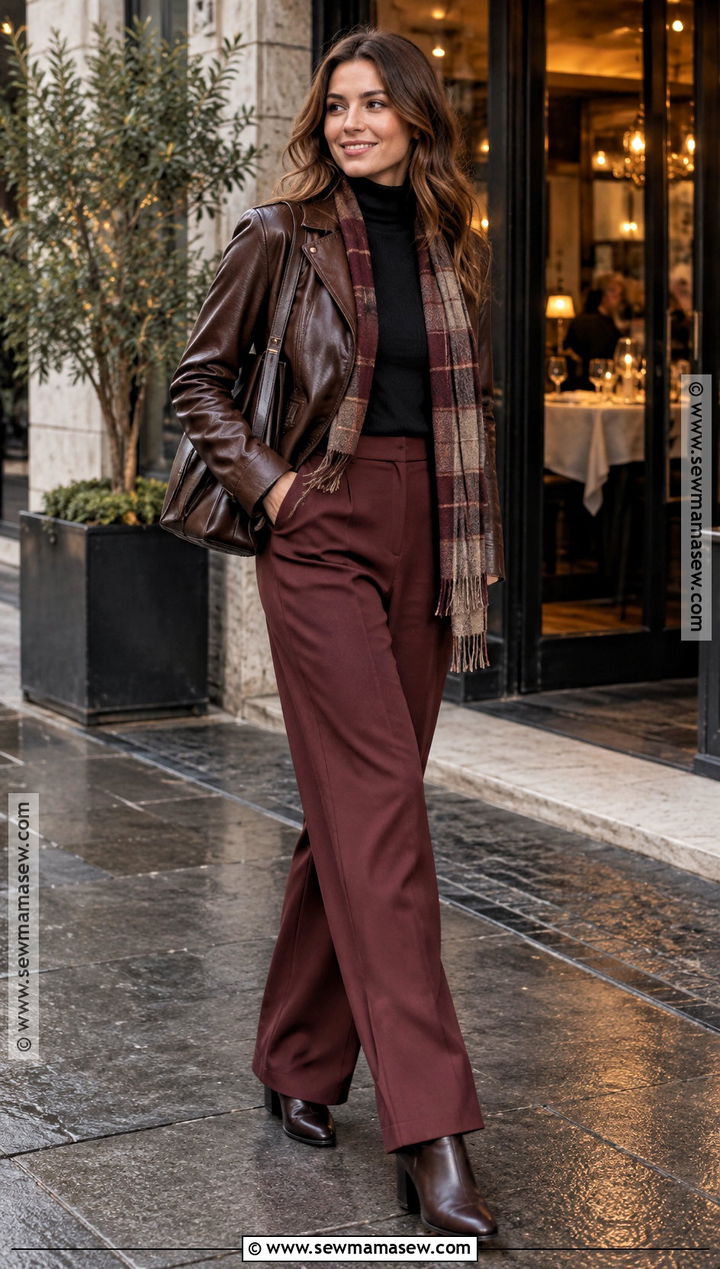 Ireland Fall Leather Jacket and Wide Leg Trousers Outfit - 15 Ireland Capsule Wardrobe Fall Ideas